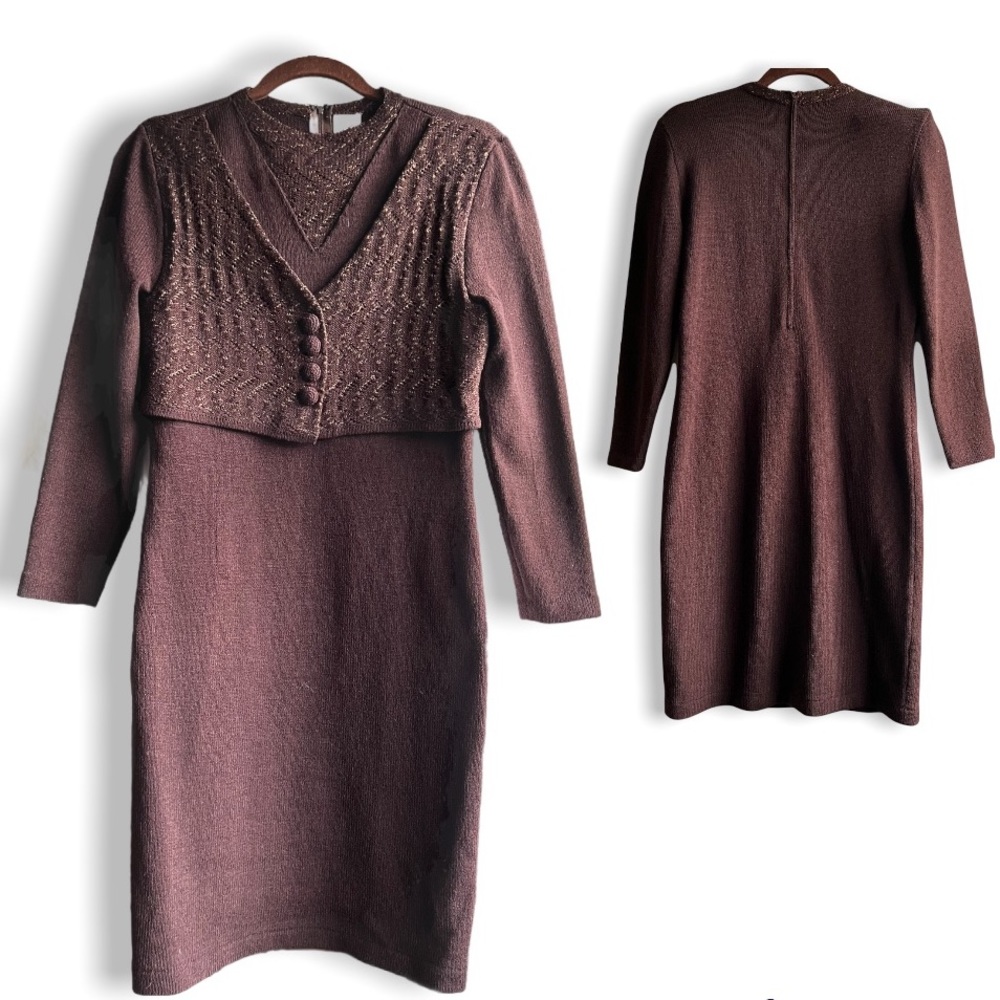 Vintage Mike Korwin Wool Knit Dress Small Chocolate Brown Wool Blend Mock Neck
